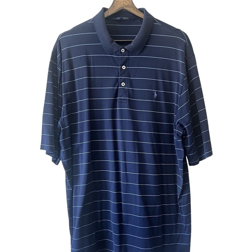 Polo Golf Ralph Lauren XL Navy Blue Striped Pima Cotton Polo Shirt Short Sleeve